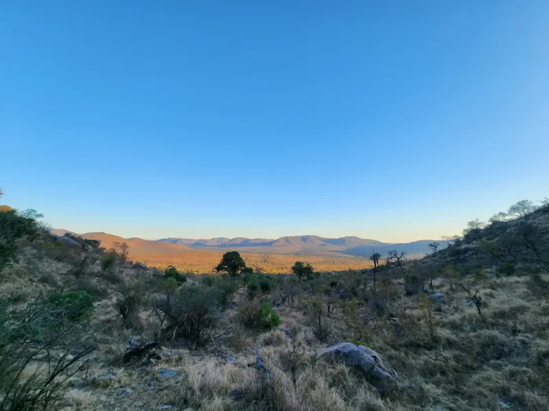 Panoramic mountain valley view at dawn